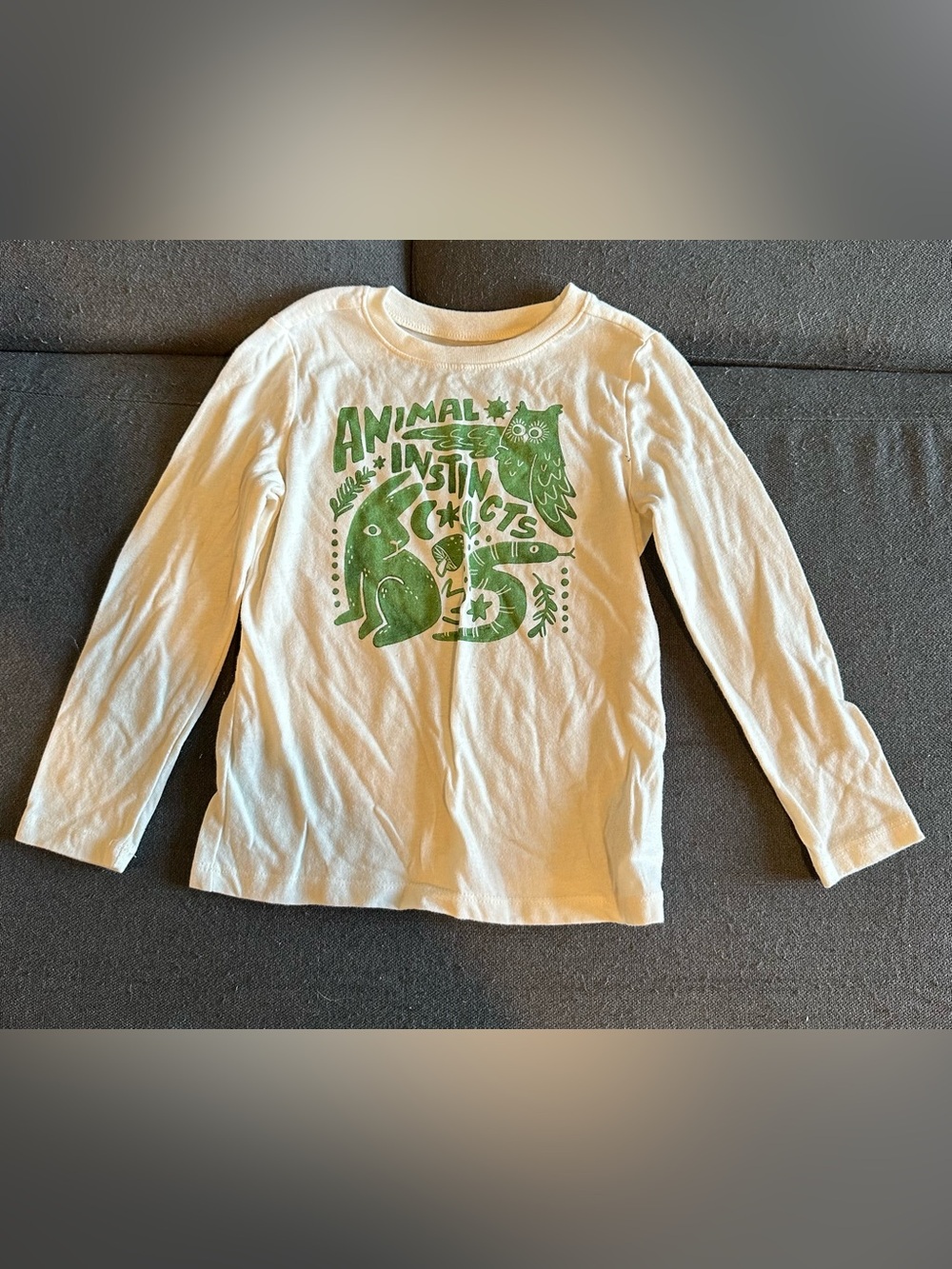 Old Navy Toddler Girls "Animal Instincts" Long Sleeve Graphic Tee Shirt 5T Cream